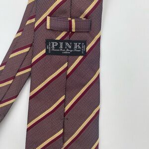 Thomas Pink Red and Yellow Silk Tie with Diagonal Stripes